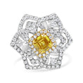 Load image into Gallery viewer, 18K White and Yellow Gold 1.75 Cttw Yellow Asscher Lab Grown Center Diamond Floral Cluster Ring (Yellow/G-H Color, VS1-VS2 Clarity)
