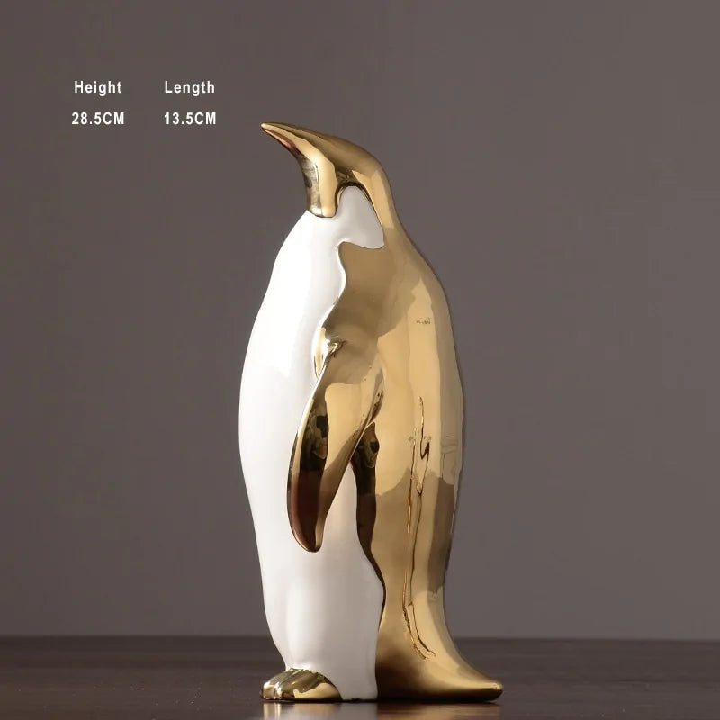 Gold White Penguin statue Home Decor