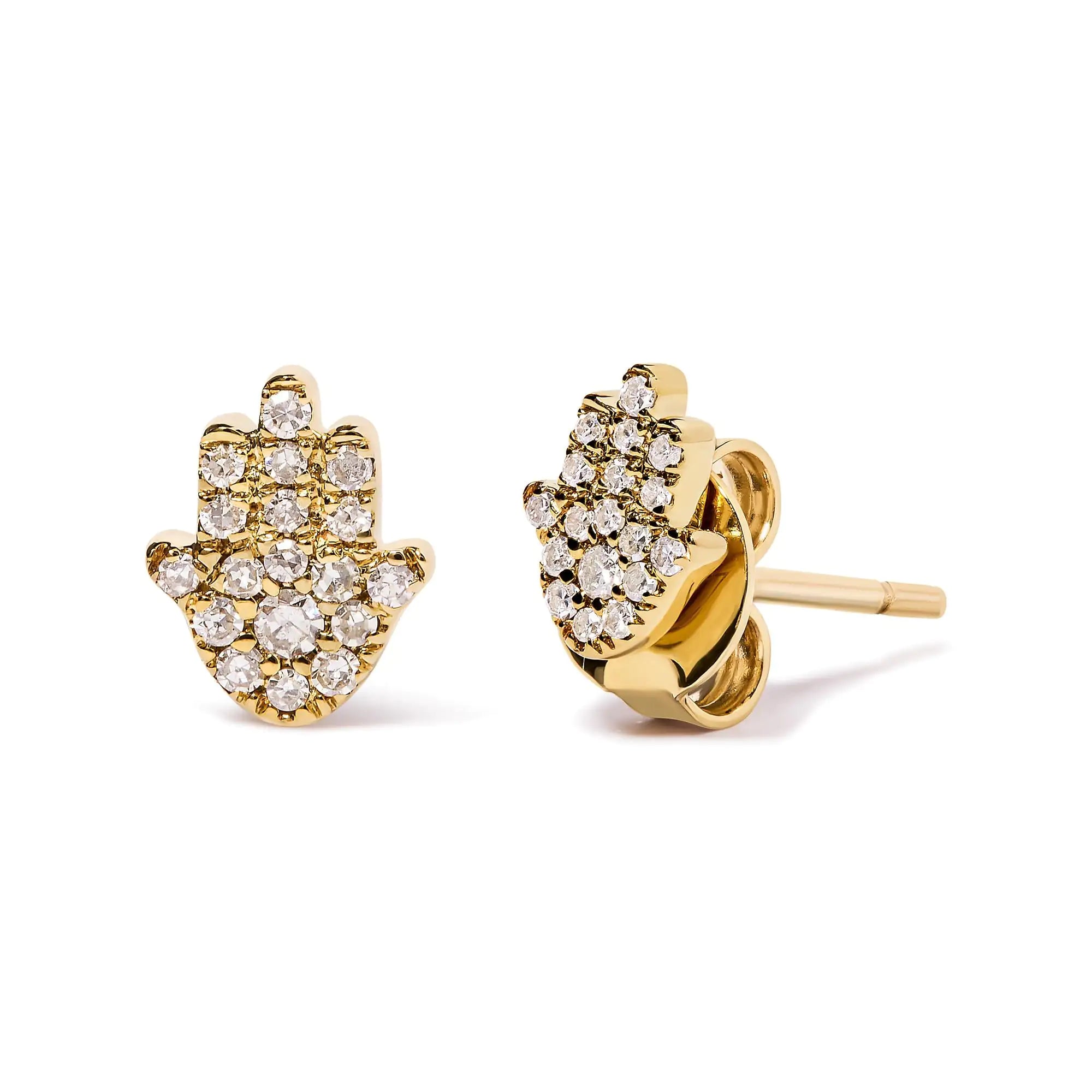 10K Yellow Gold Diamond Accented Hamsa Stud Earrings (H-I Color, I1-I2 Clarity)