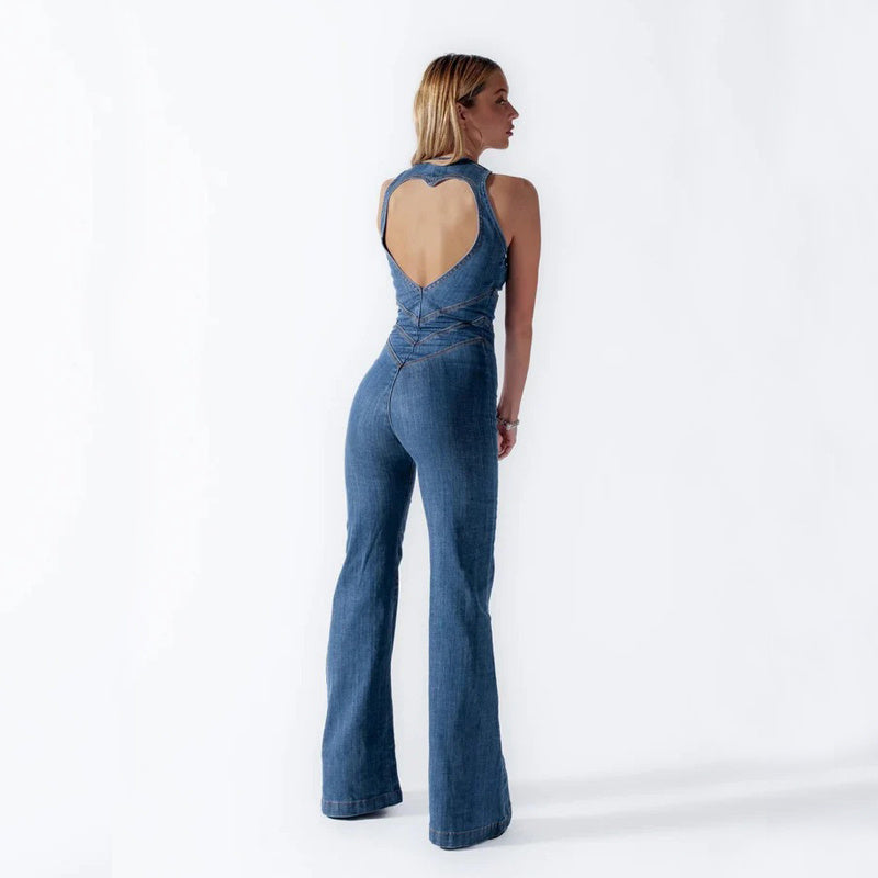 Denim high waist body suit