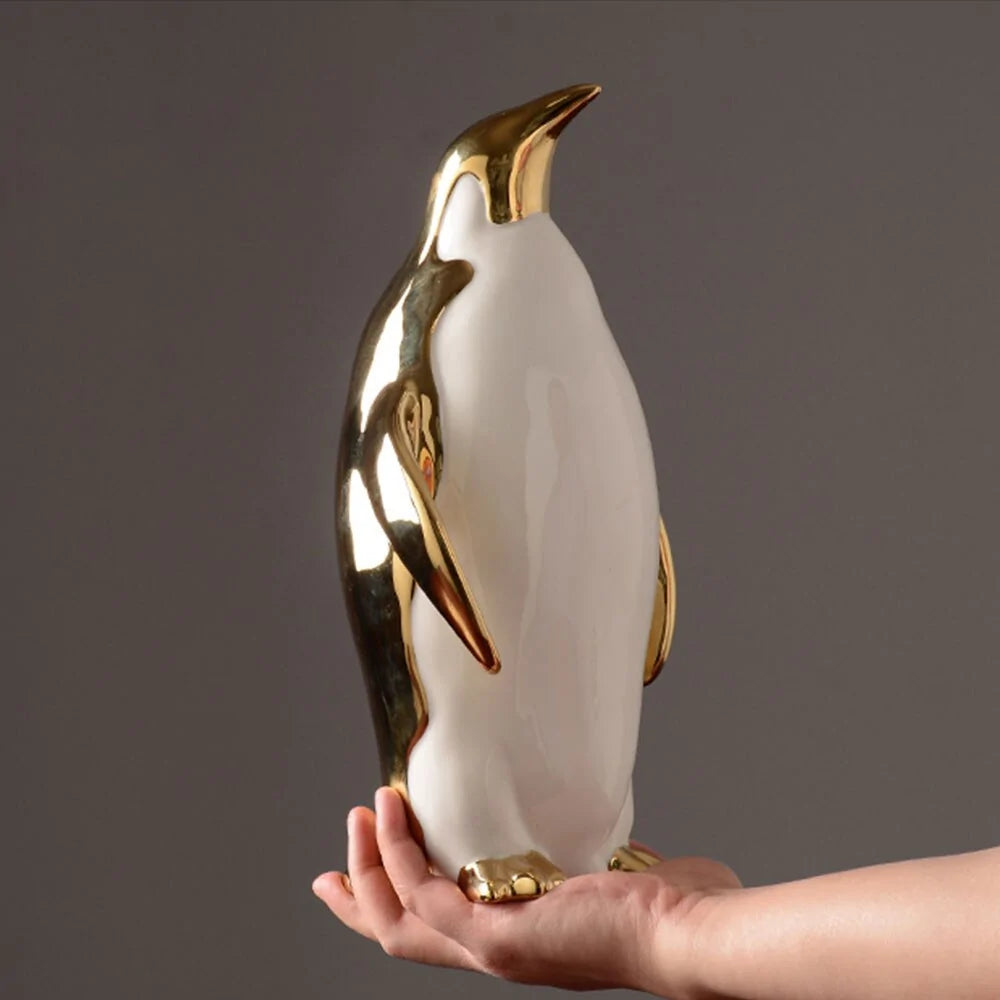 Gold White Penguin statue Home Decor