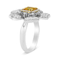 Load image into Gallery viewer, 18K White and Yellow Gold 2.25 Cttw Yellow Radiant Lab Grown Center Diamond Flower and Leaf Cluster Ring (Yellow/G-H Color, VS1-VS2 Clarity)
