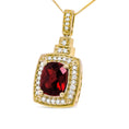 Load image into Gallery viewer, 14K Yellow Gold 1/5 Cttw Round Diamond and 9x7mm Cushion Cut Red Garnet Halo 18" Pendant Necklace (H-I Color, VS1-VS2 Clarity)
