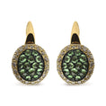 Load image into Gallery viewer, 18K Yellow Gold 3 1/2 Cttw Diamond and Round Green Tsavorite Gemstone Round Domed Drop Hoop Earrings (Brown Color, SI1-SI2 Clarity)
