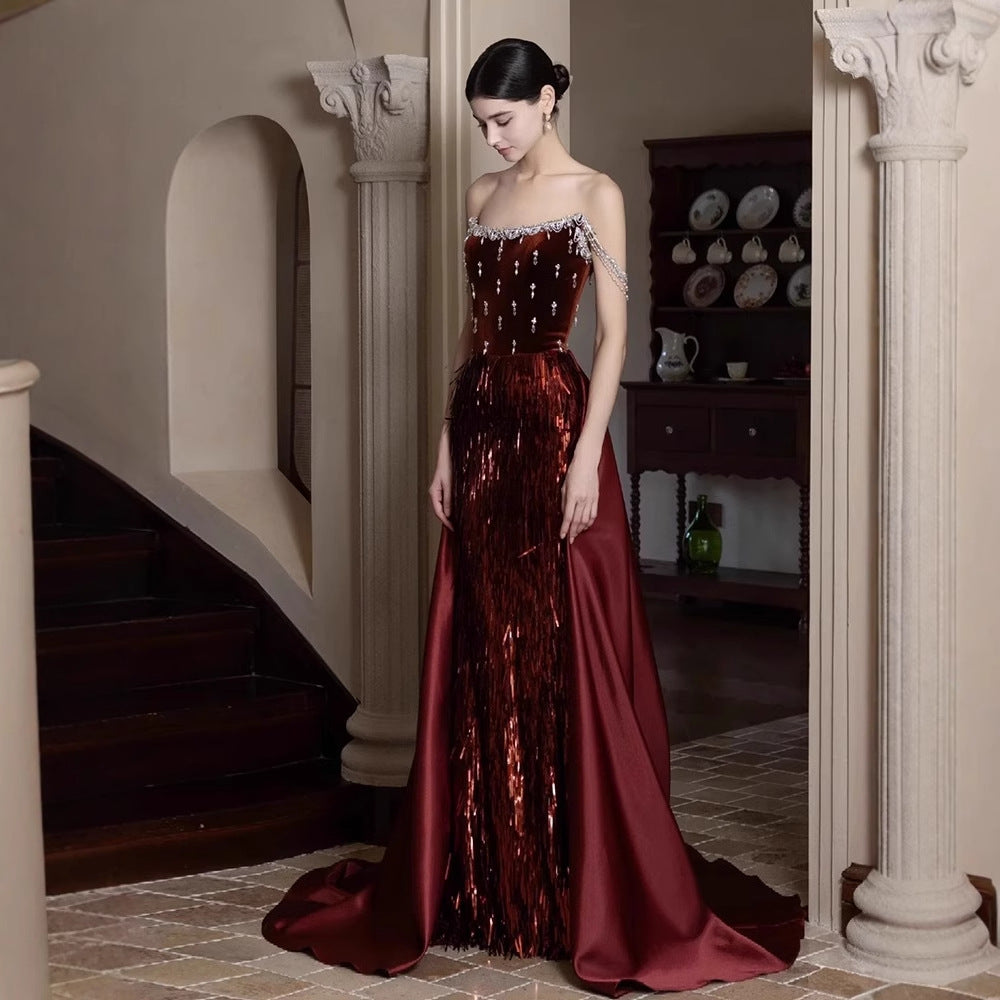 French Evening Dress For Toasting Wine Red New