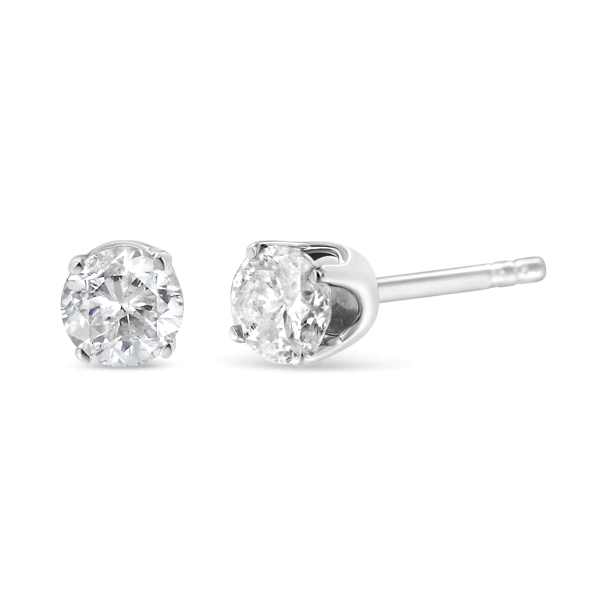 AGS Certified 14K White Gold 1.0 Cttw 4-Prong Set Brilliant Round-Cut Solitaire Diamond Push Back Stud Earrings (E-F Color, SI2-I1 Clarity)