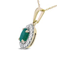 Load image into Gallery viewer, 14K Yellow Gold 6x4mm Emerald and 1/5 Cttw Round Diamond Halo Pendant 18" Necklace - (H-I Color, SI1-SI2 Clarity)
