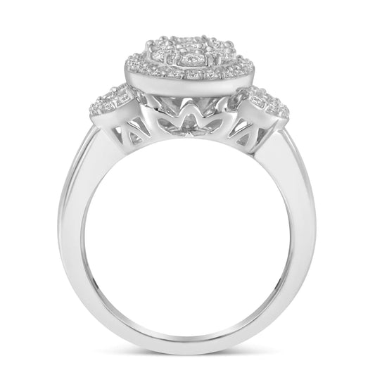 10K White Gold 1.0 Cttw Diamond Oval Cluster with Halo Vintage-Inspired Art Deco Buckle Style Statement Ring (G-H Color, SI1-SI2 Clarity)