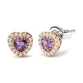 Load image into Gallery viewer, 18K White and Rose Gold 1/6 Cttw Diamond and 4mm Heart Cut Purple Amethyst Gemstone Halo Heart Stud Earrings (G-H Color, SI1-SI2 Clarity)
