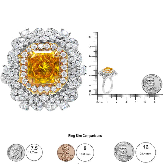 18k Yellow and White Gold 2 3/4 Cttw Lab Grown Yellow Radiant Cut Diamond Halo Cluster Ring  (Yellow/G-H Color, VS1-VS2 Clarity)