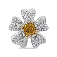 Load image into Gallery viewer, 18K White and Yellow Gold 2.25 Cttw Yellow Radiant Lab Grown Center Diamond Flower and Leaf Cluster Ring (Yellow/G-H Color, VS1-VS2 Clarity)
