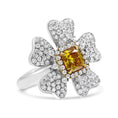 Load image into Gallery viewer, 18K White and Yellow Gold 2.25 Cttw Yellow Radiant Lab Grown Center Diamond Flower and Leaf Cluster Ring (Yellow/G-H Color, VS1-VS2 Clarity)
