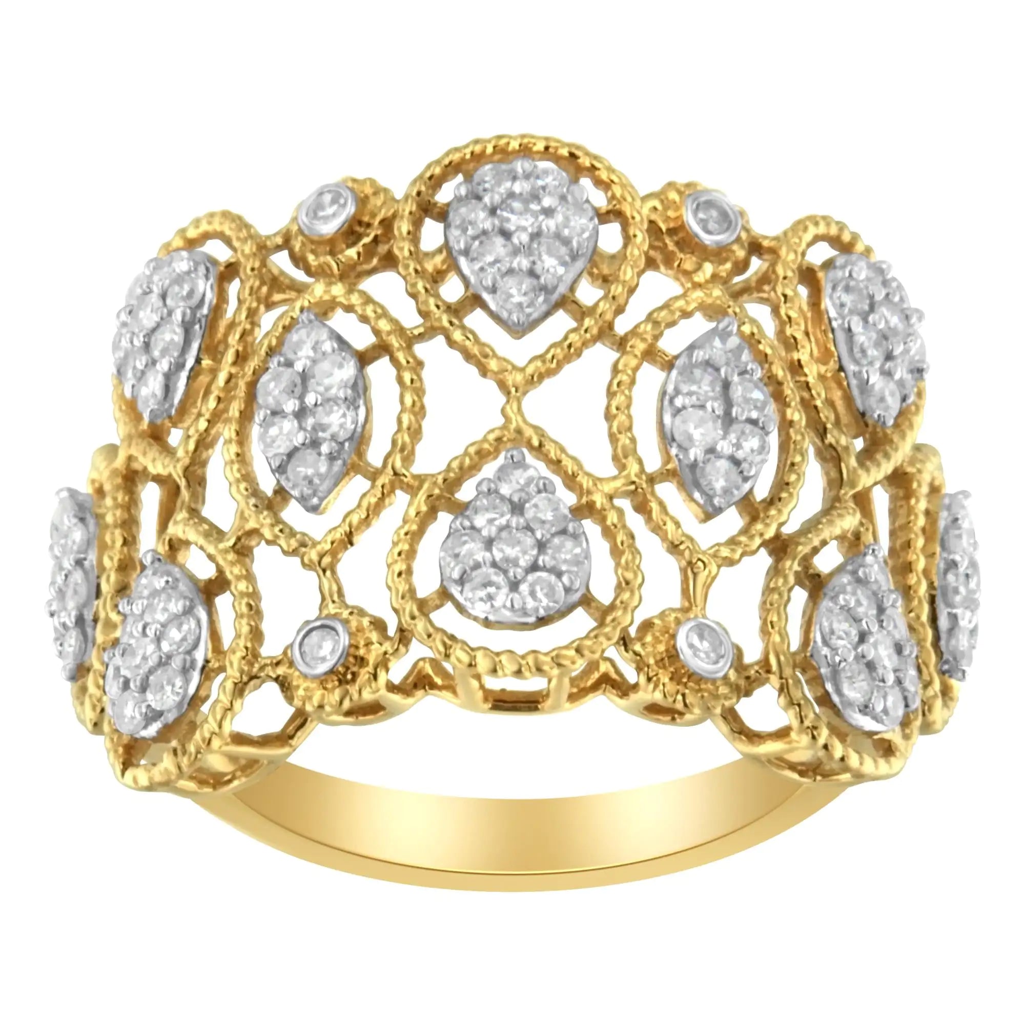 14K Yellow Gold Diamond Art Deco Ring (1/2 Cttw, H-I Color, I1 Clarity)