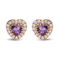 Load image into Gallery viewer, 18K White and Rose Gold 1/6 Cttw Diamond and 4mm Heart Cut Purple Amethyst Gemstone Halo Heart Stud Earrings (G-H Color, SI1-SI2 Clarity)
