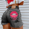 Load image into Gallery viewer, Pink Lip Fashion Ripped Denim Shorts
