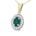 Load image into Gallery viewer, 14K Yellow Gold 6x4mm Emerald and 1/5 Cttw Round Diamond Halo Pendant 18" Necklace - (H-I Color, SI1-SI2 Clarity)
