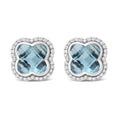 Load image into Gallery viewer, 18K White Gold 3/8 Cttw Diamond and 11x11mm Clover-Cut London Blue Topaz Gemstone Halo Clover Stud Earrings (G-H Color, SI1-SI2 Clarity)
