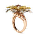 Load image into Gallery viewer, 14K Tri-Toned 3 7/8 Cttw Rose Cut Diamond Cocktail Double Flower and Petal Cocktail Ring (Fancy Color, I1-I2 Clarity) - Size 7
