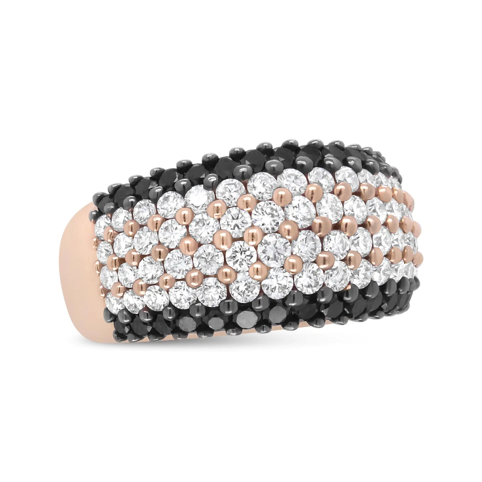 18K Rose Gold 2 1/5 Cttw Black and White Diamond 6 Row Band Ring (F-G and Black Color, VS1-VS2 Clarity)