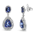 Load image into Gallery viewer, 18K White Gold Blue Sapphire 2 3/4 Cttw Diamond Halo Drop Dangle Earring (G-H Color, SI1-SI2 Clarity)
