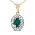 Load image into Gallery viewer, 14K Yellow Gold 6x4mm Emerald and 1/5 Cttw Round Diamond Halo Pendant 18" Necklace - (H-I Color, SI1-SI2 Clarity)
