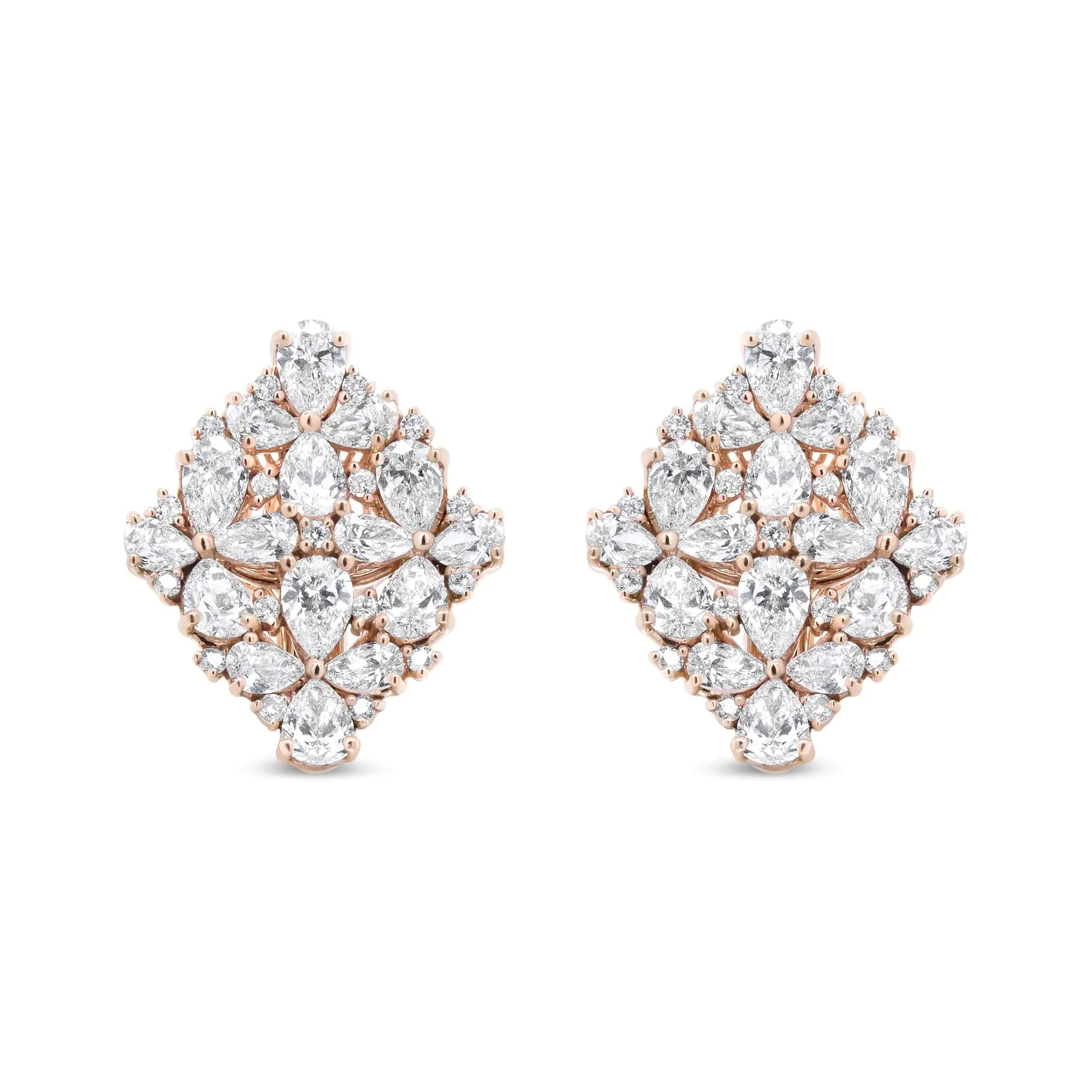 18K Rose Gold 8 1/3 Cttw Pear and Round Diamond Floral Cluster Omega Earrings (F-G Color, VS1-VS2 Clarity)