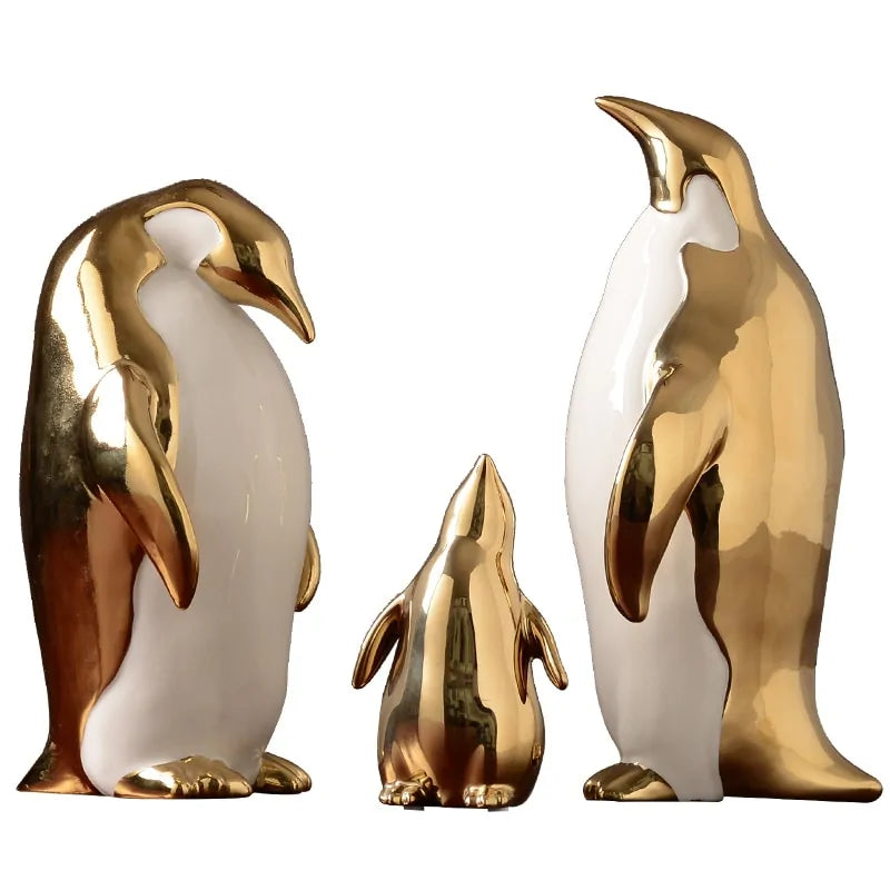 Gold White Penguin statue Home Decor