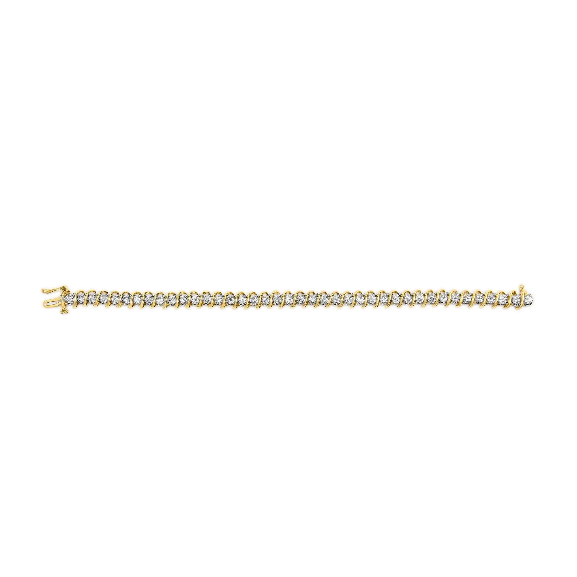 18K Yellow Gold 4.0 Cttw Round-Cut Diamond S-Link 7" Inch Tennis Bracelet (I-J Color, SI1-SI2 Clarity)