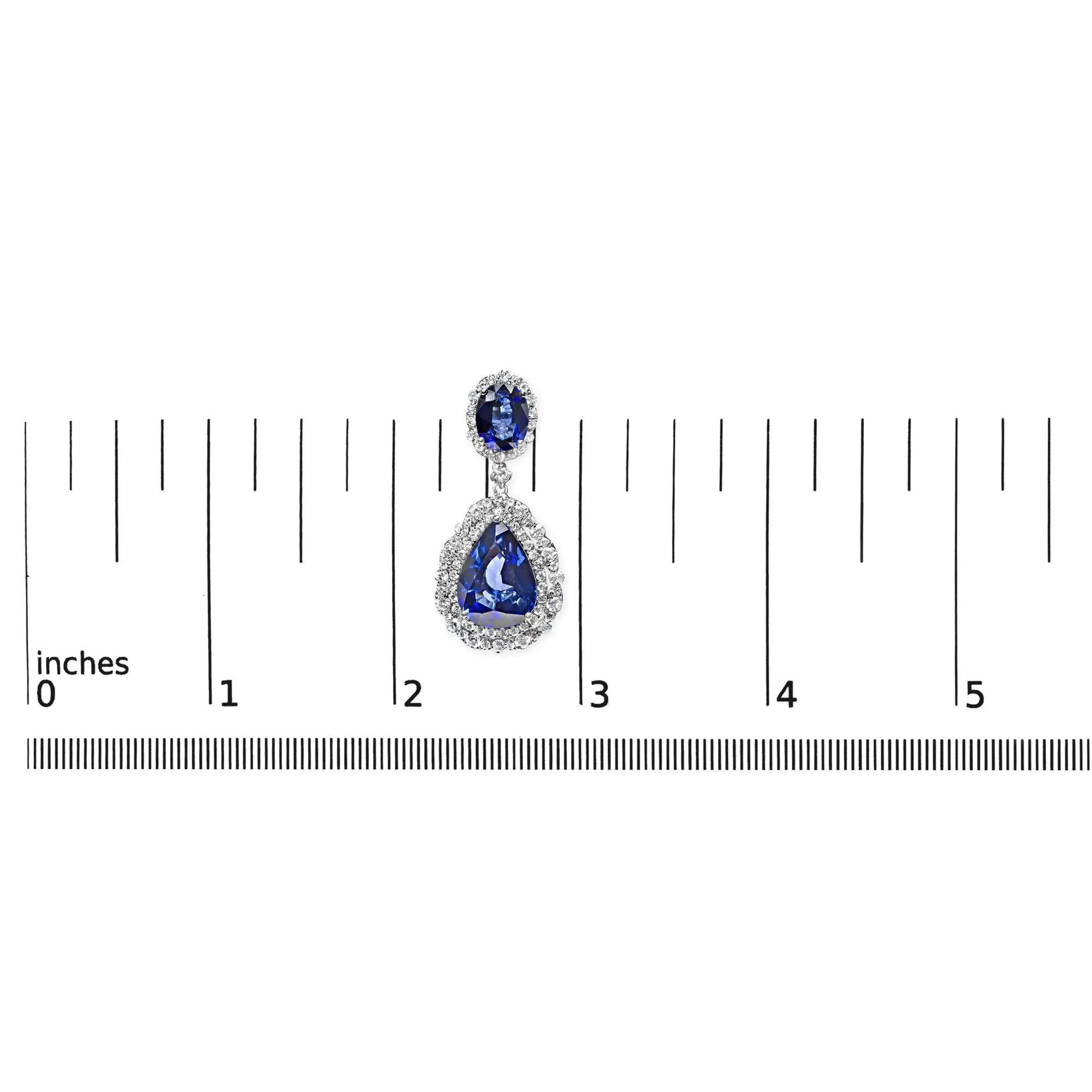 18K White Gold Blue Sapphire 2 3/4 Cttw Diamond Halo Drop Dangle Earring (G-H Color, SI1-SI2 Clarity)